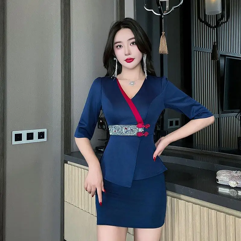 Woman Work Clothes Suit Hotel Waiter Beauty Salon Spa Massage Nail Cafe Sexy Sauna Technician Front desk Skirt Uniform