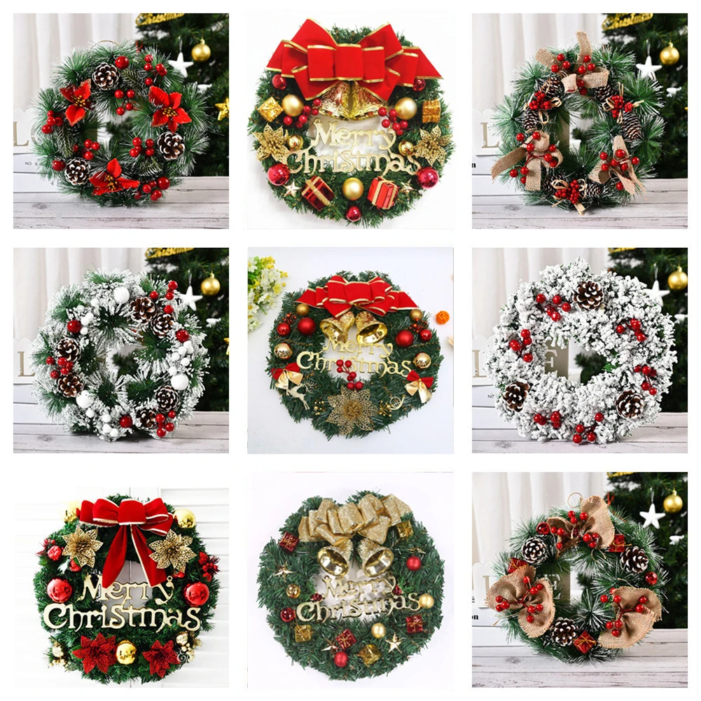 1 Stück Weihnachtskränze für die Haustür, Weihnachtsdekorationen, Winterkränze, dekorativer Kranz für Zuhause mit Blumen, Tannenzapfen für Party – Detail 1