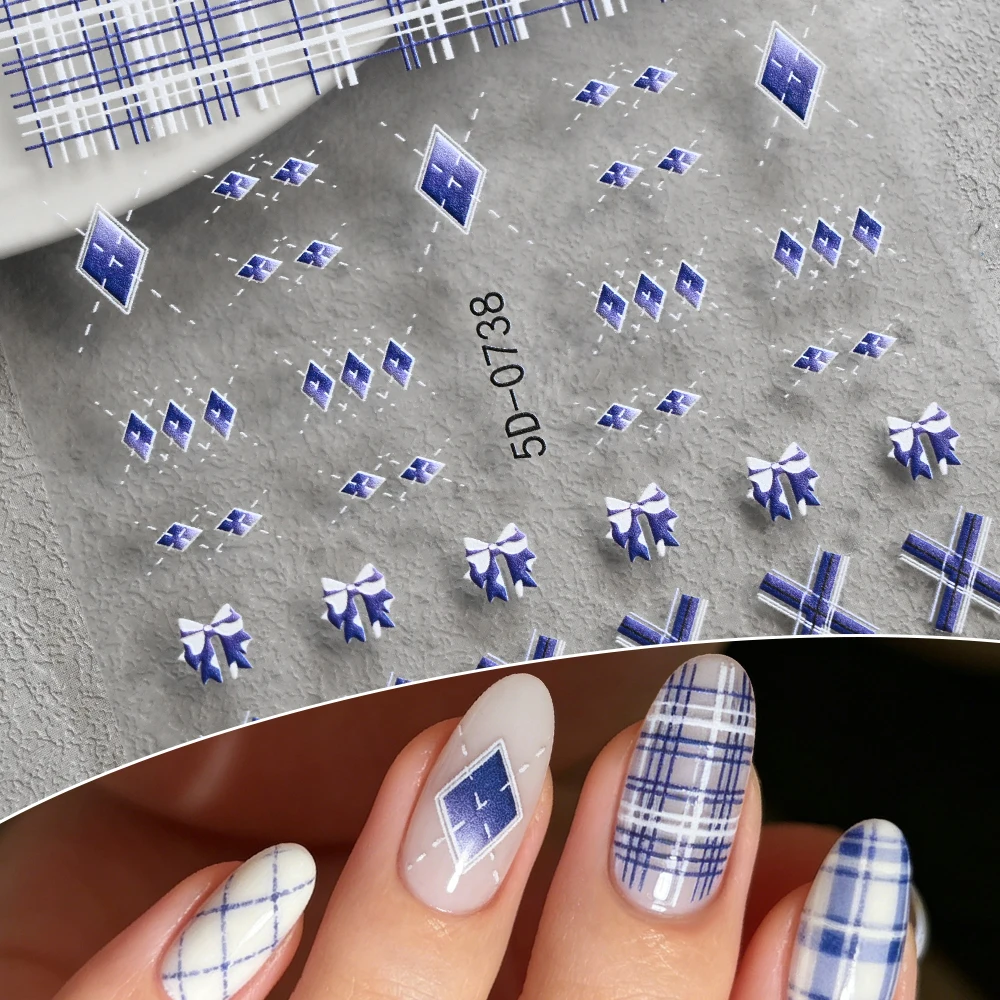 1Pcs 5D Preppy Navy Bow Blue P - Nail Art Navy Simple recension och pris