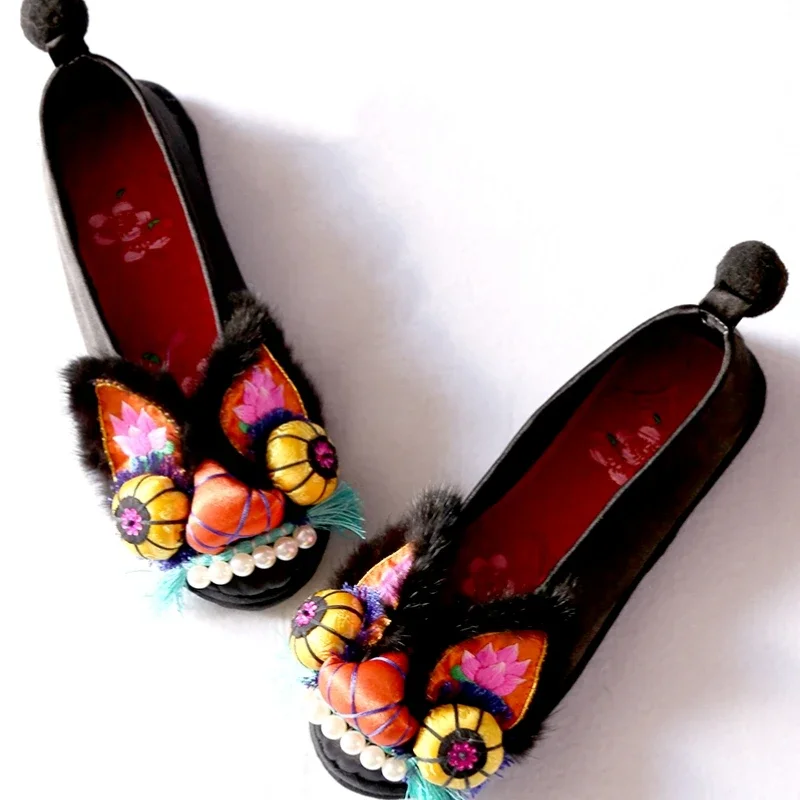Adult tiger head shoes, handmade embroidered shoes, national tide, retro flat folklore