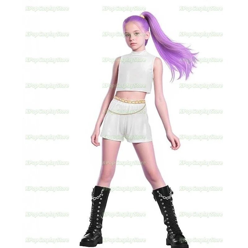 أزياء K-Pop Rumi Zoey Mira Demon Hunters التأثيرية للفتيات في مرحلة الهالوين ملابس لعب الأدوار بنمط مطبوع ثلاثية الأبعاد