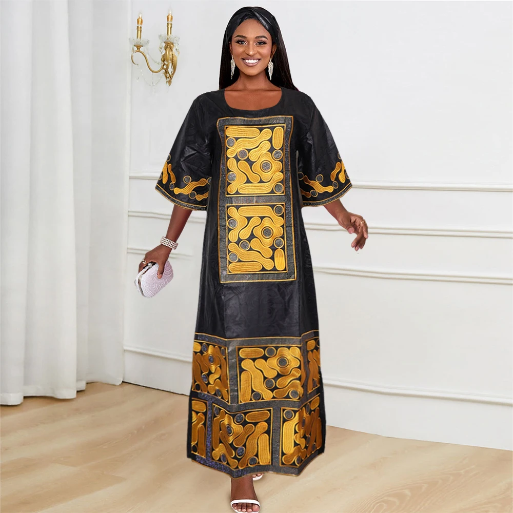 

H&D New African Dresses For Women Embroidery Bazin Muslim Dresses Ankara Rich Long Robes Nigeria Party Wedding Ramadan 2024