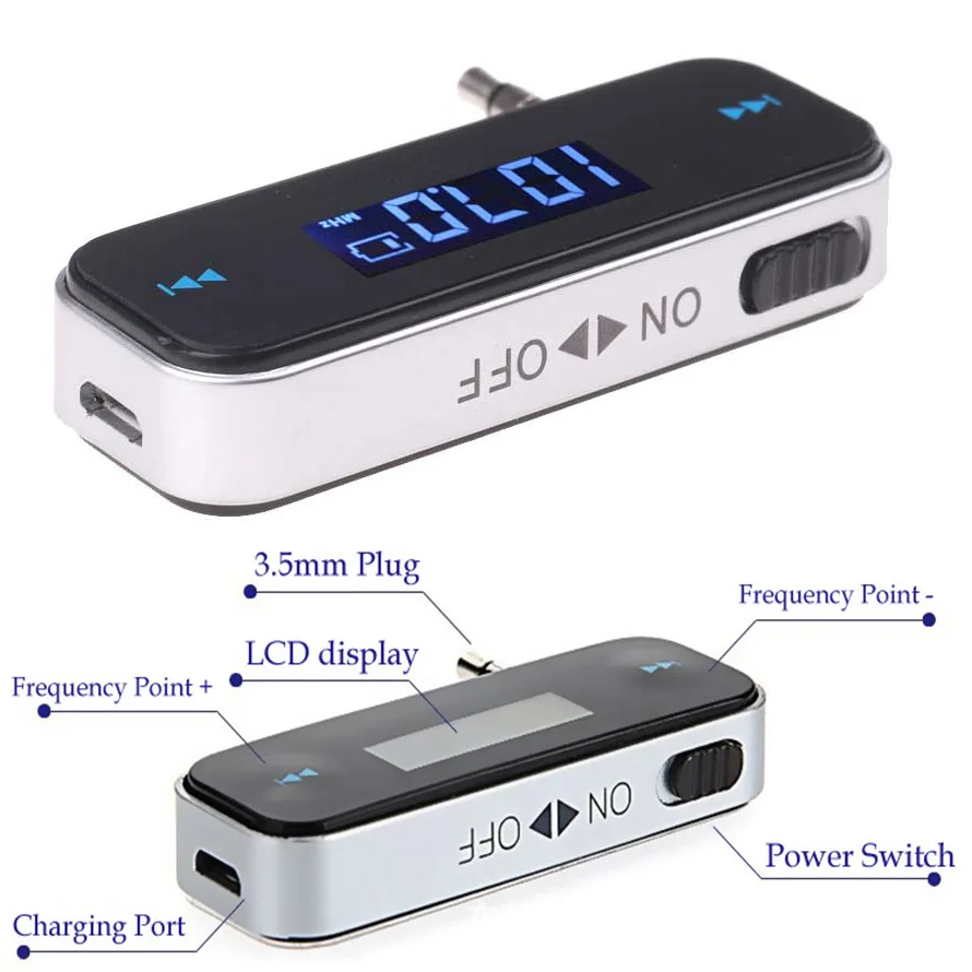 

LCD Display Mini 3.5mm FM Transmitter Wireless FM Transmitter Modulator Wireless In-car Music Audio For Mobile Phones Car Kit