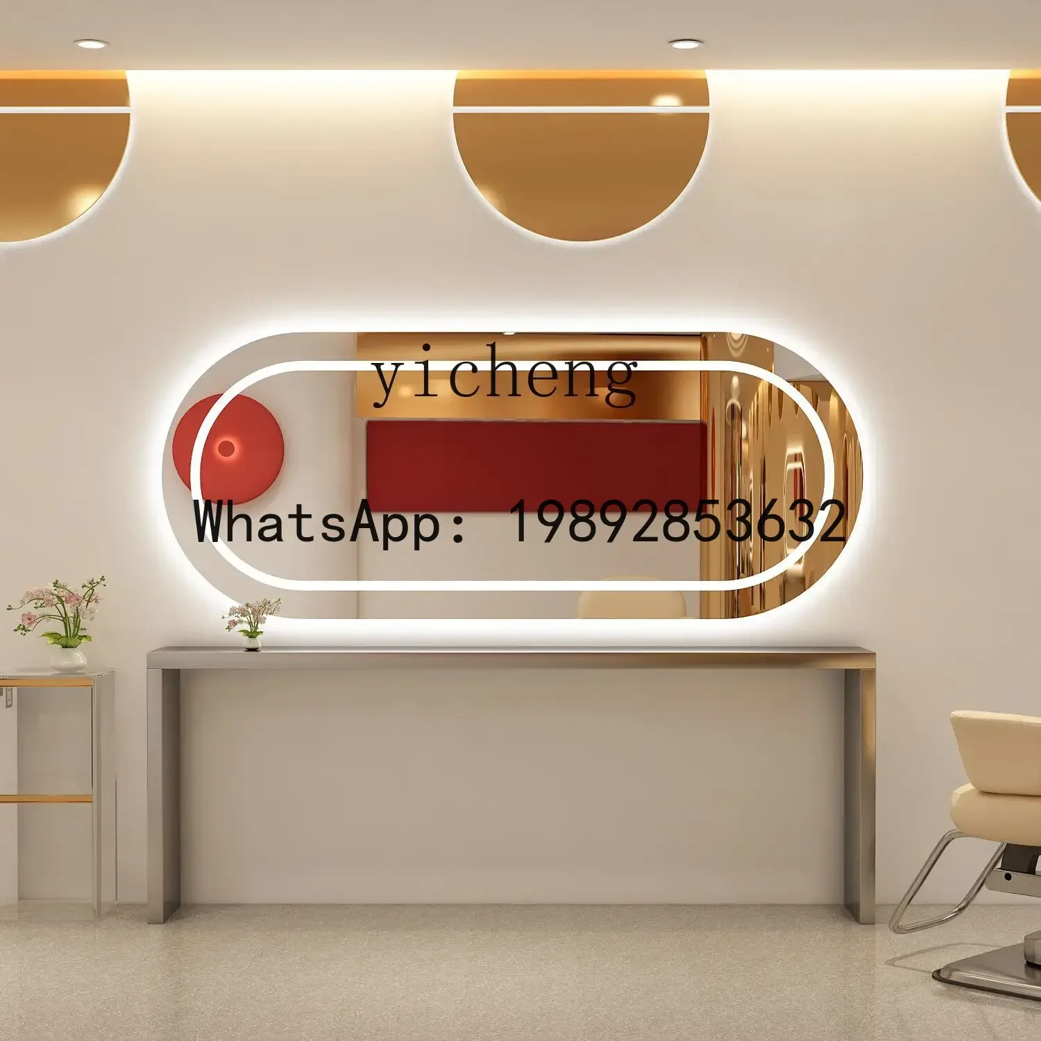 H3  Barber Shop Chase Mirror Hair Salon Mirror Desktop Perm, Dyeing and Cut Hair Wall Hanging Horizontal Mirror