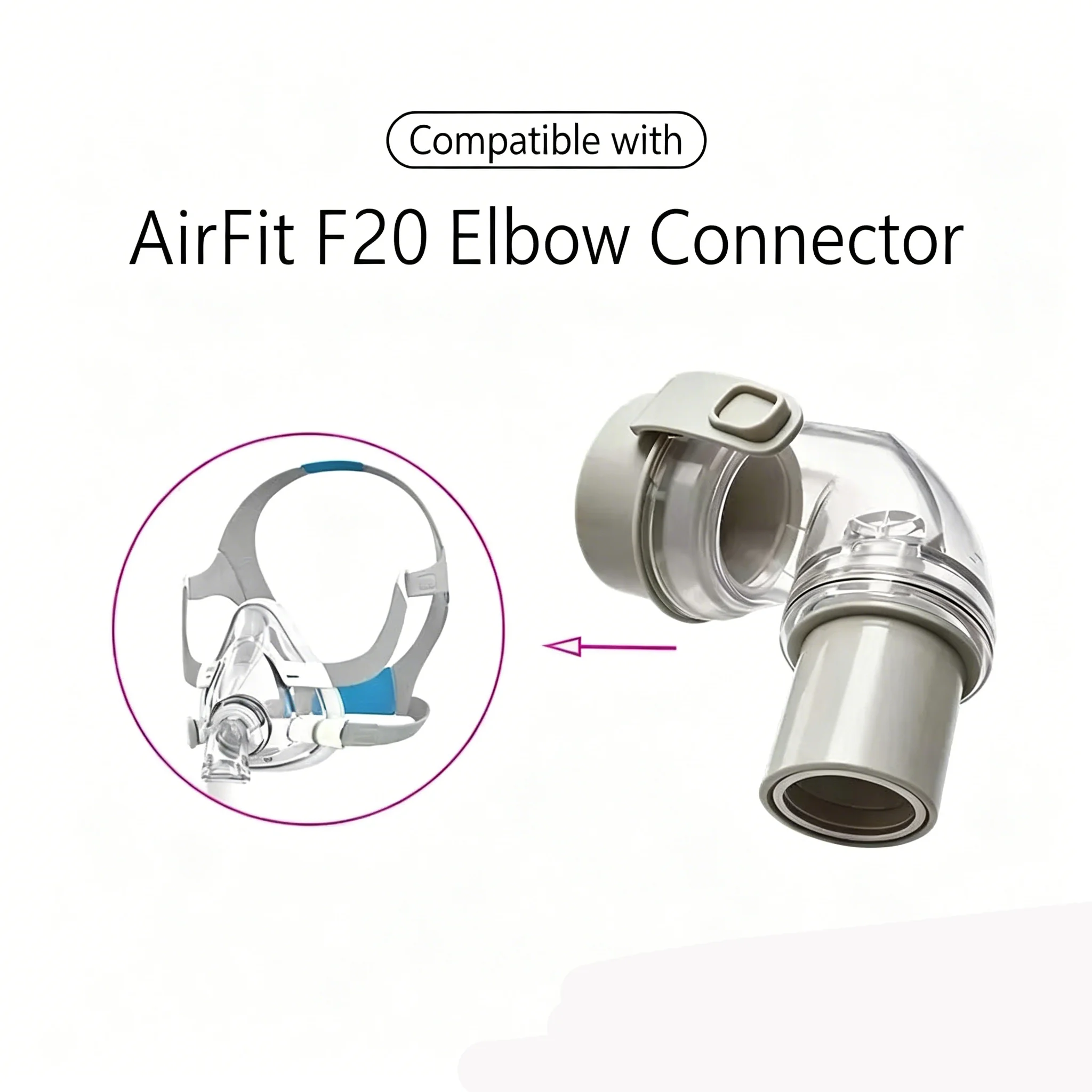 Replacement Elbow Fits AirFit F20 CPAP Mask. Rotary Elbow Connector Is Compatible With Both F20 and F30 Models.