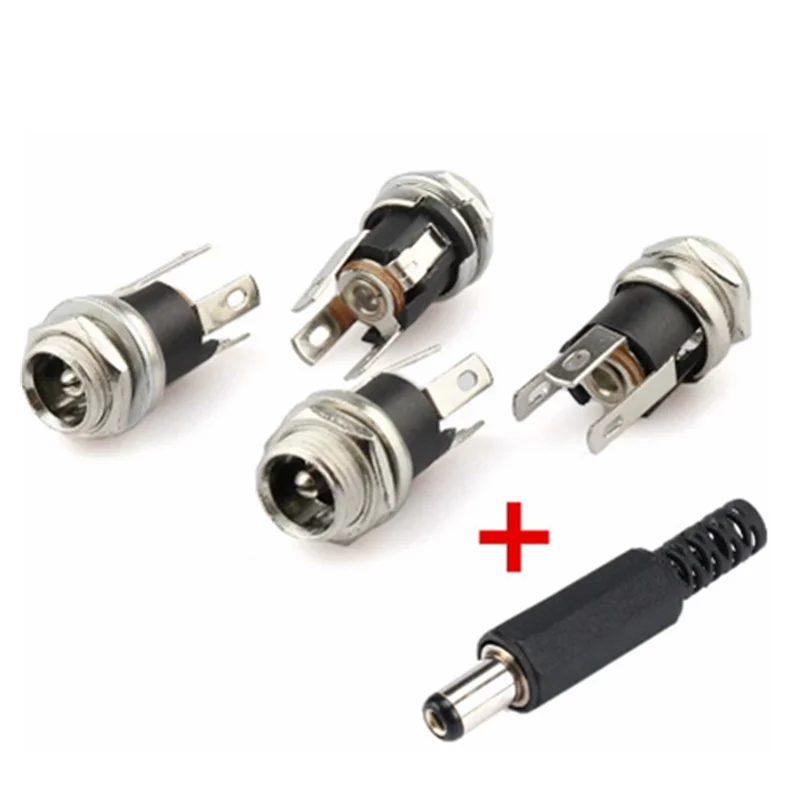 5.5mm x 2.1mm 5.5x2.1 DC Power Supply Plug Connector + Female Metal Panel Mount Socket Jack Plug DC Connectors Terminal Adapter