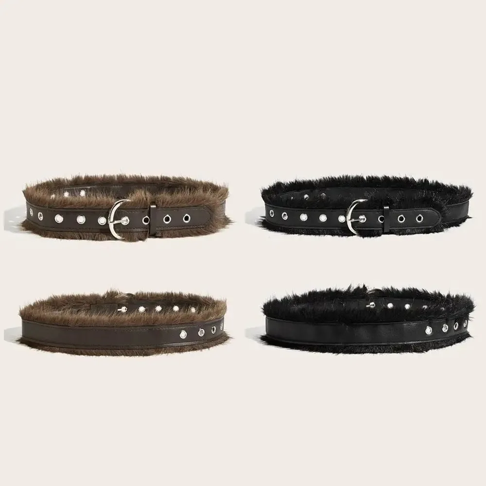 

Y2K Versatile Faux Fur Belt Punk Style Retro Belt Adjustable Furry Waistband for Women