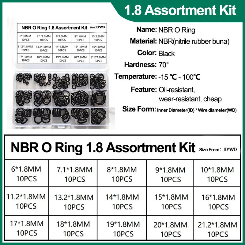 Universal NBR O Ring Gasket Assortment Kit for Plumbing Automotive Faucet Repair Nitrile Rubber Sealing Washers Set