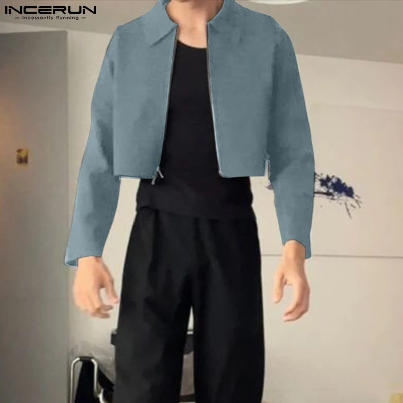 INCERUN موضة عادية نمط معطف جديد الرجال الصلبة اقتصاص سستة جاكيتات وسيم الذكور كل مباراة طويلة الأكمام جاكيتات S-5XL