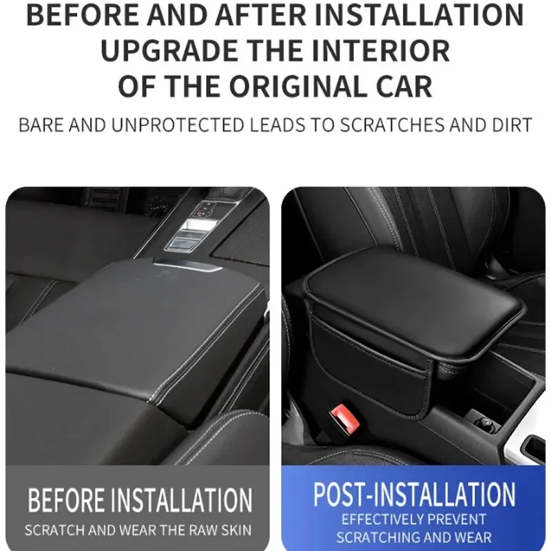 Car Center Console Protector Cover Upgraded Armrest Box Cushion Arm Rest Mat with Side Storage Pocket PU Leather Car Accessories