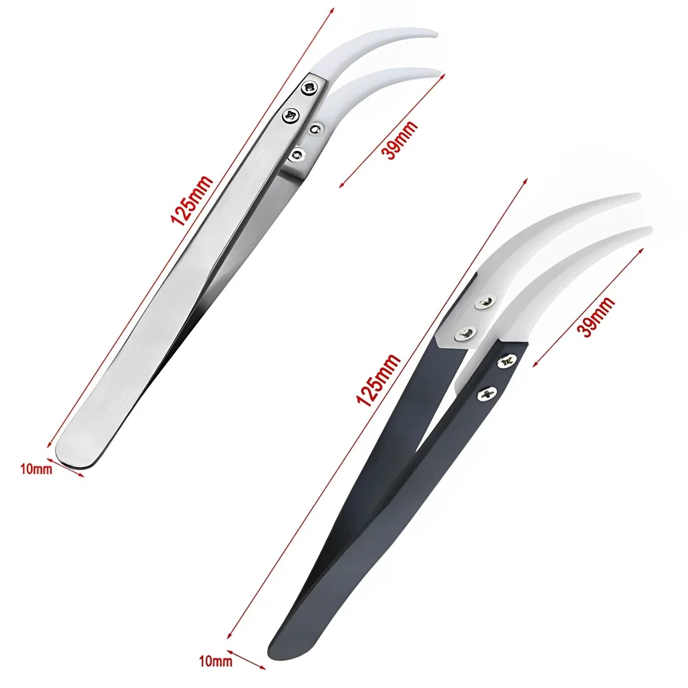 1/2pcs Stainless Steel Ceramic Tip Tweezers Antimagnetic High Temperature Resistant Non-Conductive Tip Hand Tool