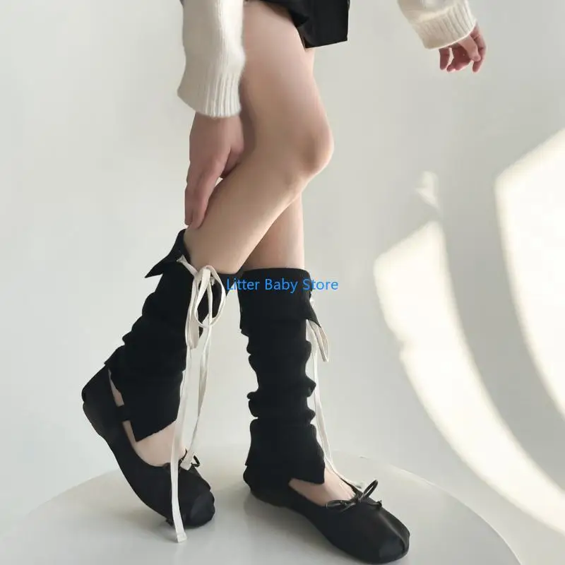 N80C أنيقة أكمام الساق فريدة من نوعها سبليت التفاصيل جوارب عصرية أكمام الساق تنفس أكمام الساق Bowknot جوارب هدية