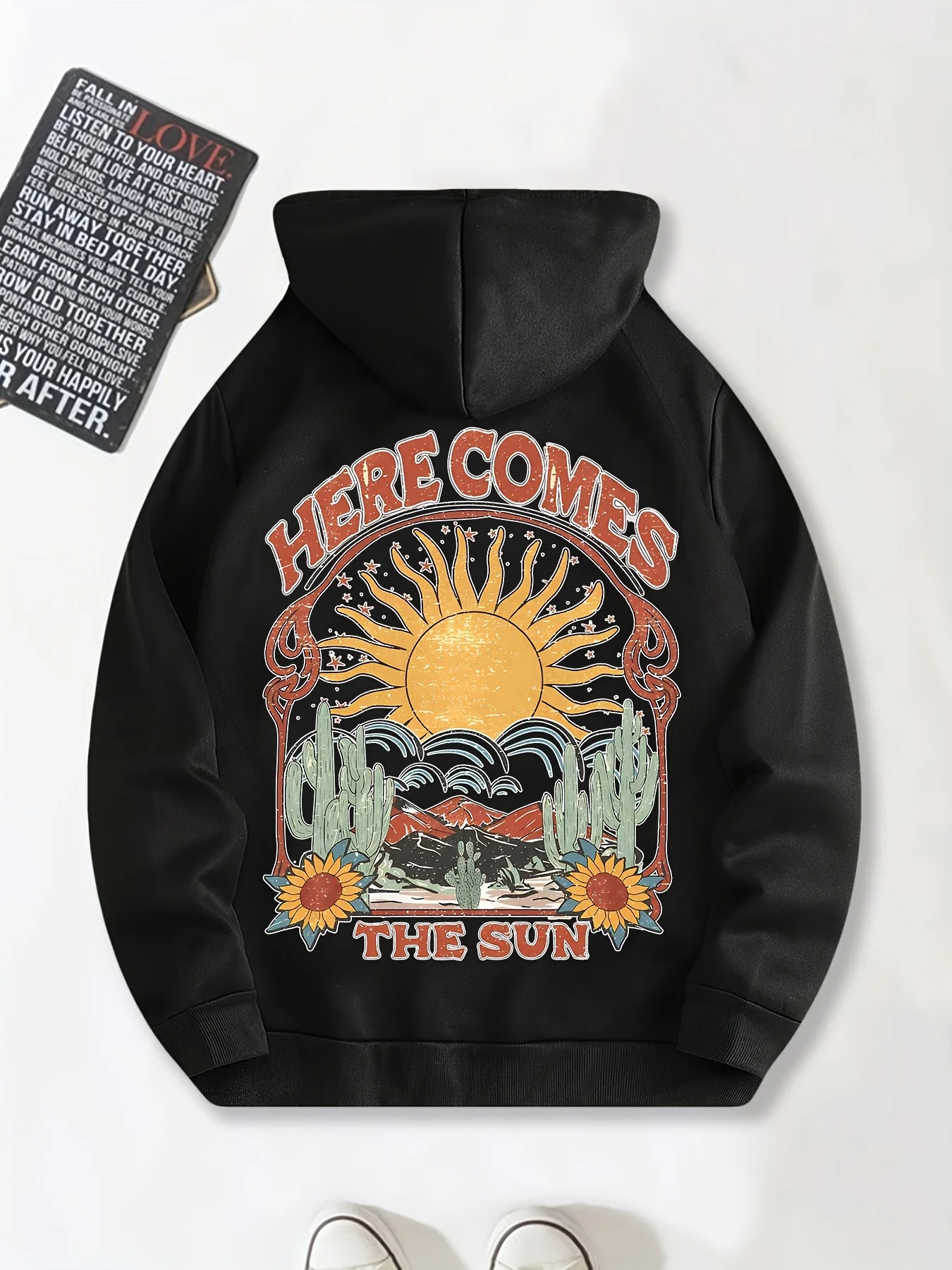 New Trend Sun Print Men Hooded Sweatshirt Autumn Winter Daily Outdoor Sports Loose All Build Fitness Leisure Warm Street Style
