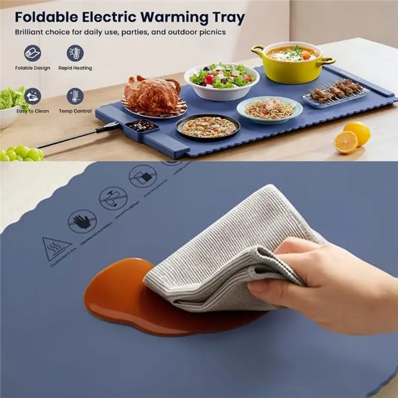 @@AB07 Hot Use Silicone Electric Warming Mat For Food With 5 Temperature Settings, Warm Pad For Buffet, Party& Home US Plug