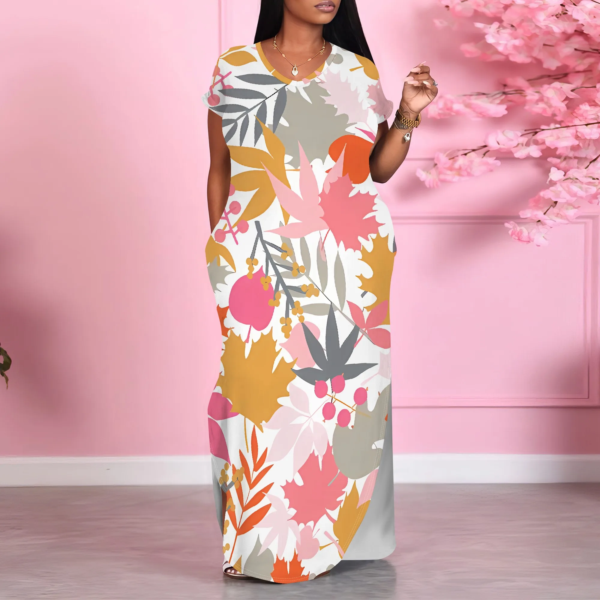 ชุดเดรสแม็กซี่เดรสไหล่เดียวลายดอกไม้สีสันสดใสฤดูร้อนลําลอง Boho Beachwear สําหรับผู้หญิง