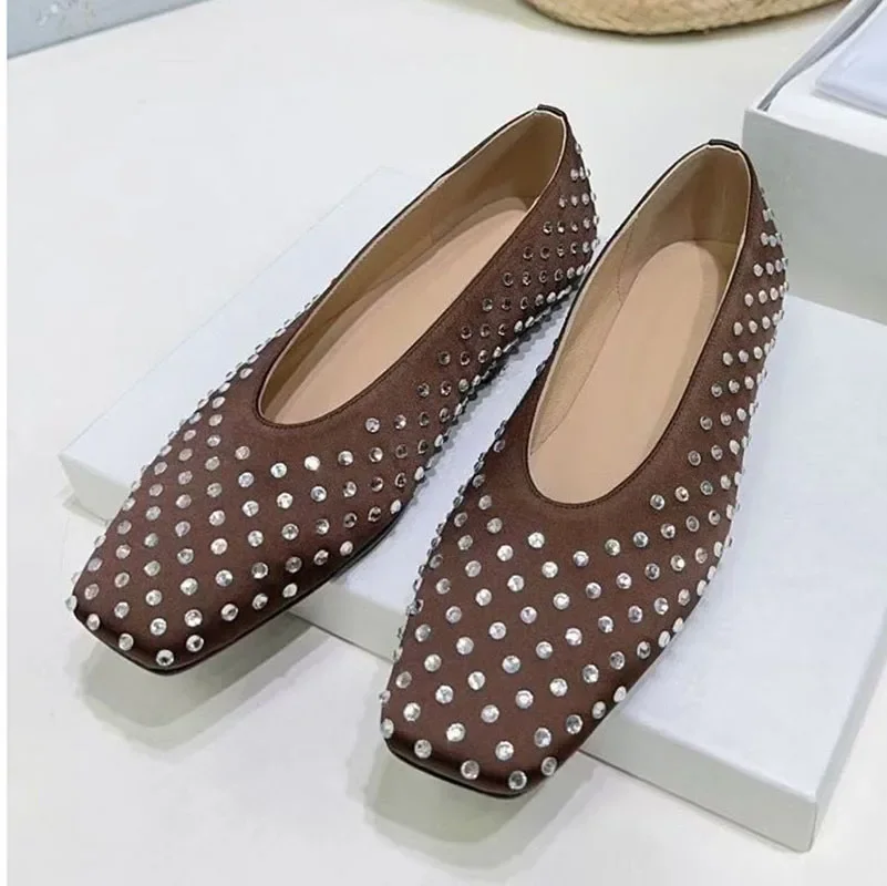 

New Shiny Rhinestone Shallow Mouth Mary Jane shoes Women Flat Ballet Shoes Spring Autumn Fashion Square Toe Single Shoes