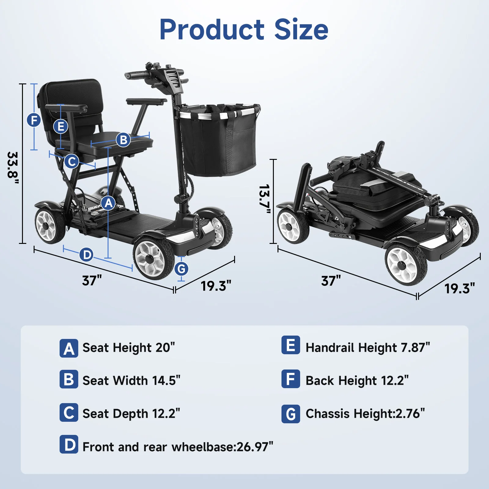 Lightweight Electric Mobility Scooter for Seniors, 36V Lithium Battery, 25KM Range, CE Certified, Foldable Elderly Wheelchair