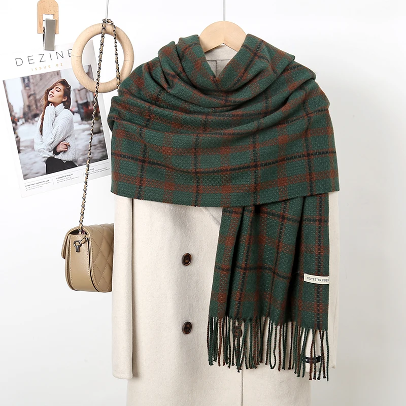 Thickened Warm Plaid Scarves Women's Winter Long Stoles Colored Striped Scarf Classic Fashion Tassels Color block Shawl Stoles