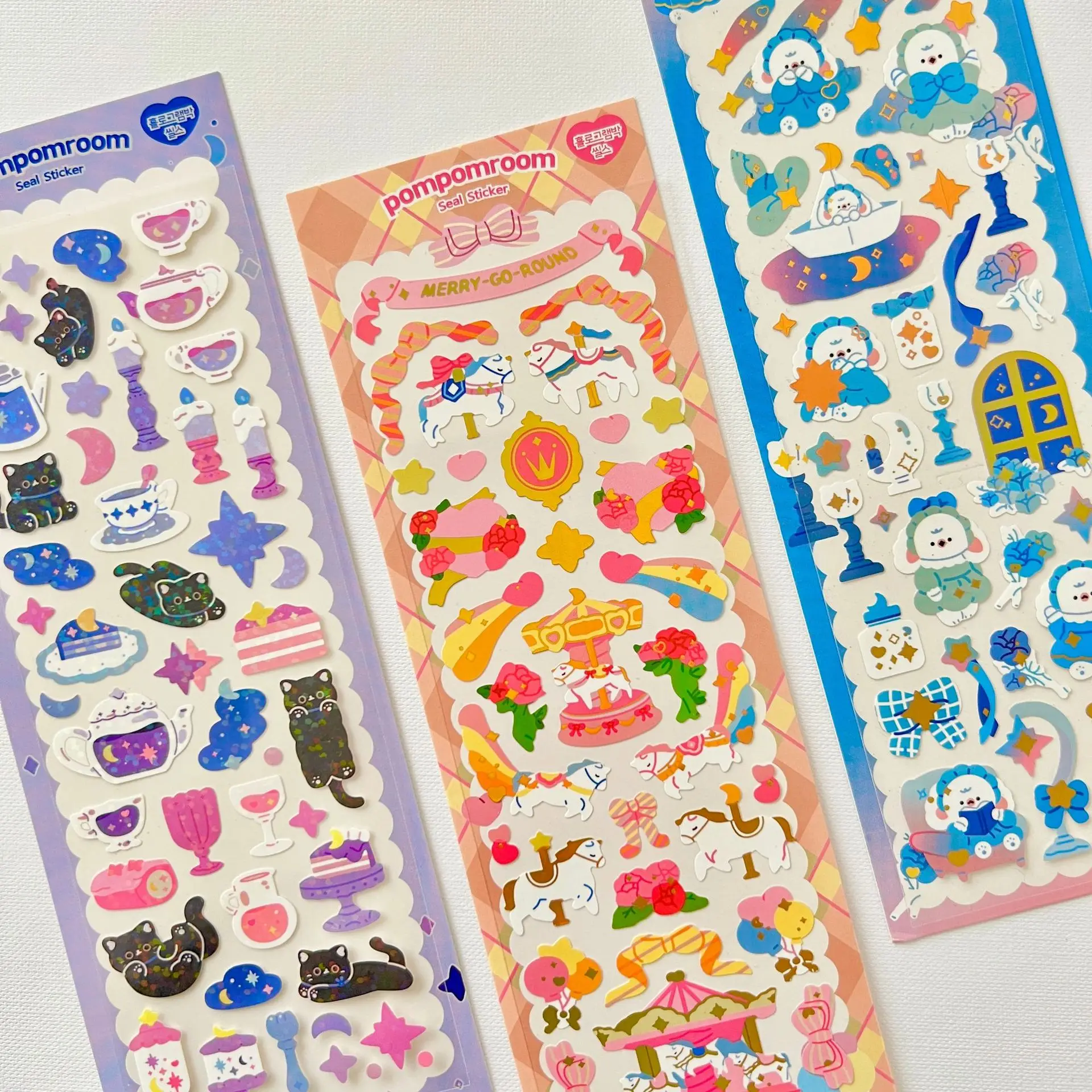 Korean Ins Same Style Laser Decorative Sticker Goo Card DIY Decorative Sticker Cute Cartoon Hot Stamping Silver Sticker