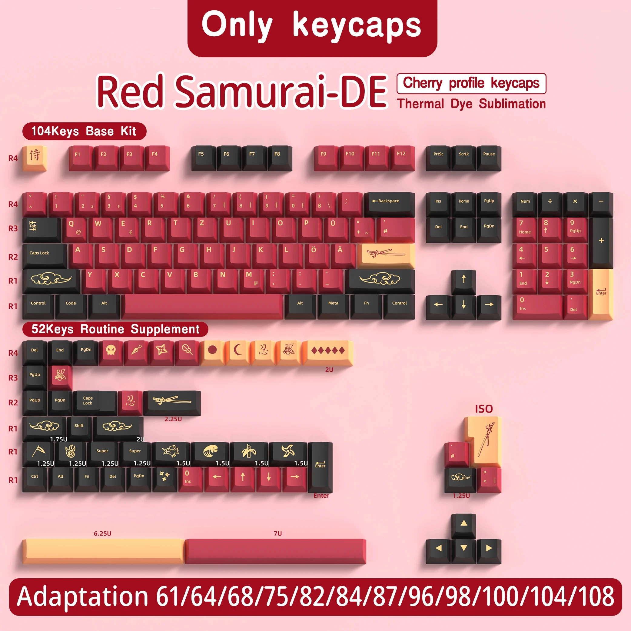 Duitse Keycaps Keyboard Cherry Profile Pbt Sub Dye Iso Layout De Keycaps 136-156 Toetsen Voor Mechanisch Toetsenbord 7u-ruimte