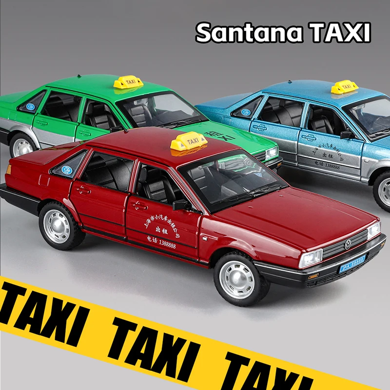 1:24 Santana TAXI Modello in lega di auto giocattolo Fonde sotto pressione fusione di metallo Suono e luce Auto giocattoli per bambini Veicolo