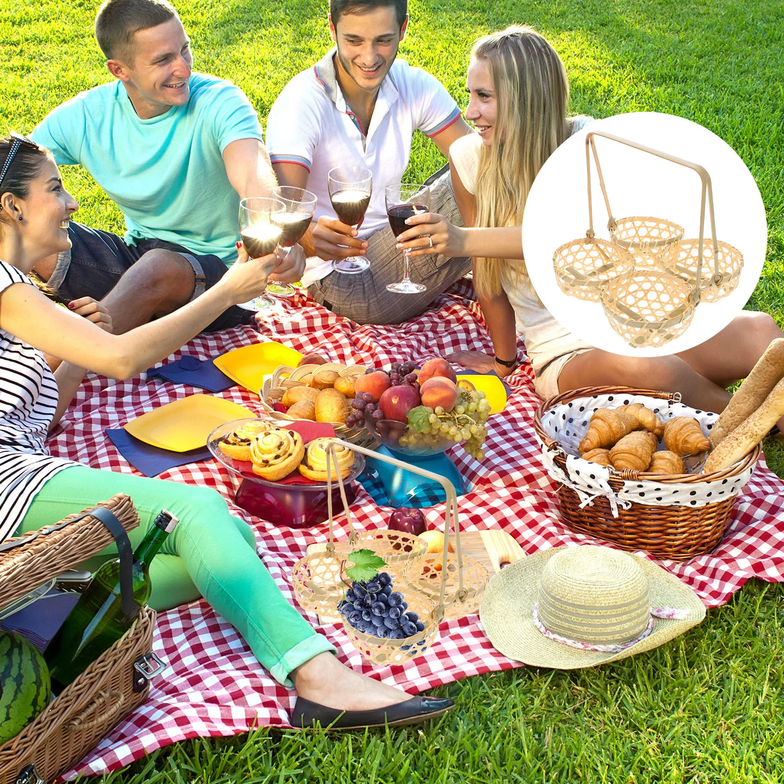 

1pcs s Bamboo Woven Basket Handcrafted Fruit Snack Tray Storage Container Picnic Vegetable Holder Decorative Rattan for Home