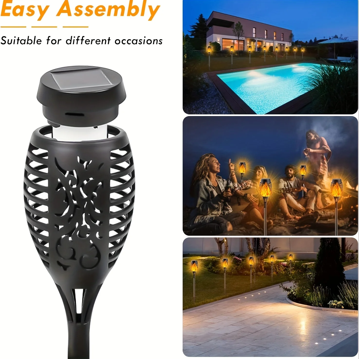 10 szt. Solarne Lampy Palnikowe LED Zewnętrzne Dekoracje Świąteczne Halloween Lampy Ambientowe Ogród Podwórko Staw Krajobraz