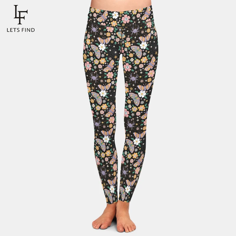 LETSFIND Fashion 3D Retro Halloween Flower Spider Cobweb Print Women Fitness Pants New High Waist Sexy Slim Stretch Leggings