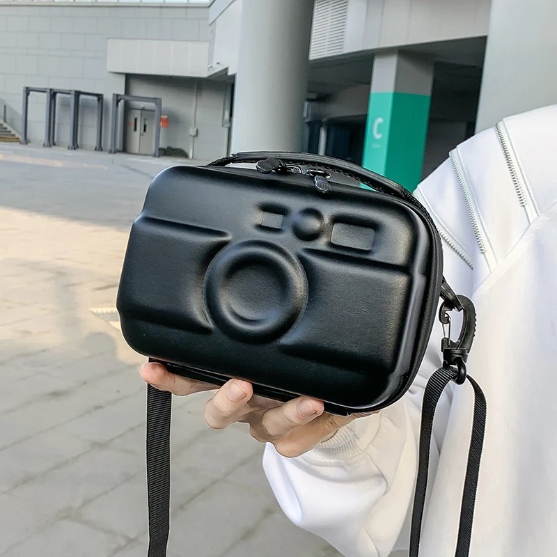 

Teenager Camera Storage Bag Casual Handbag Black Pu Leather Sling Crossbody Bag For Women And Man Versaile leisure Shoulder Bag