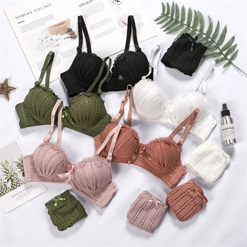 Sexy Women Cotton Bra Set CuteTop Panties Set Wireless Comfortable Woman Girl Underwear Lace Briefs Bras Sets Lady Lingerie Set