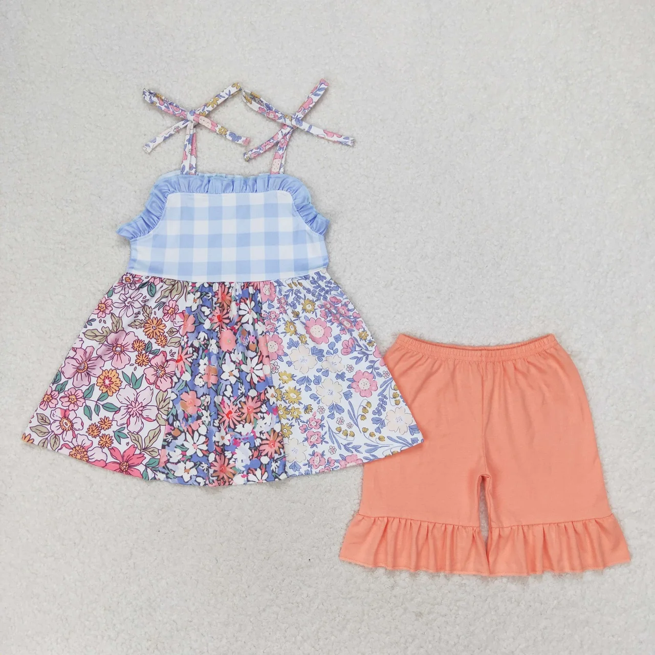 Wholesale Toddler Kids Floral Watermelon Tunic Tops Shorts Children Infant Summer Outfit Baby Girl Flower Two Pieces Sets