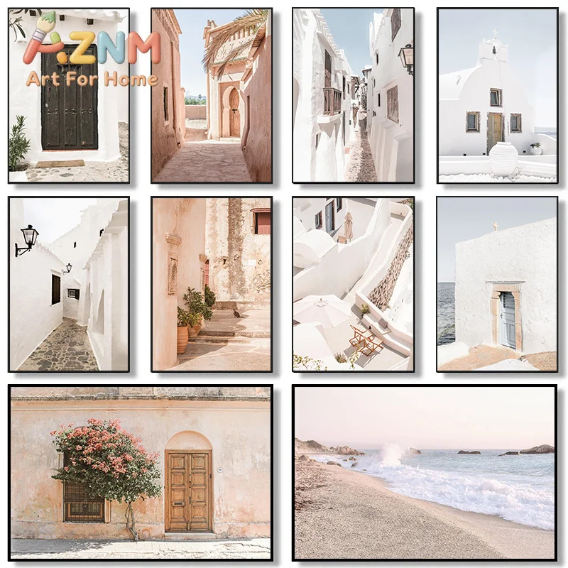 Famous Coastal City Spanish Beach Island Architecture Art Posters Prints Canvas Painting Wall Art Picture Living Room Home De