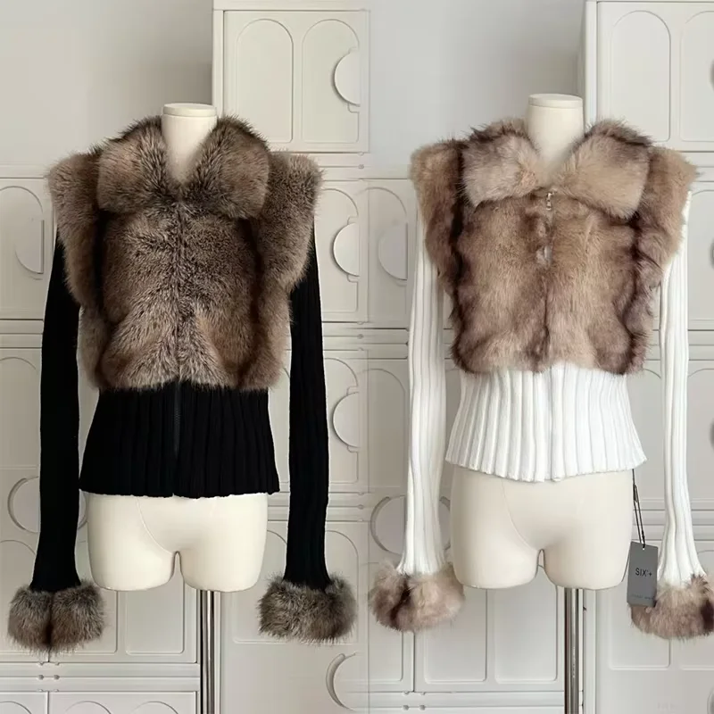 Winter Women Old Money Long Sleeve Cuddly Faux Fur Sweater Crop Cardigan Full Zip Knitwear Aesthetic Vintage Designer Cuddly New