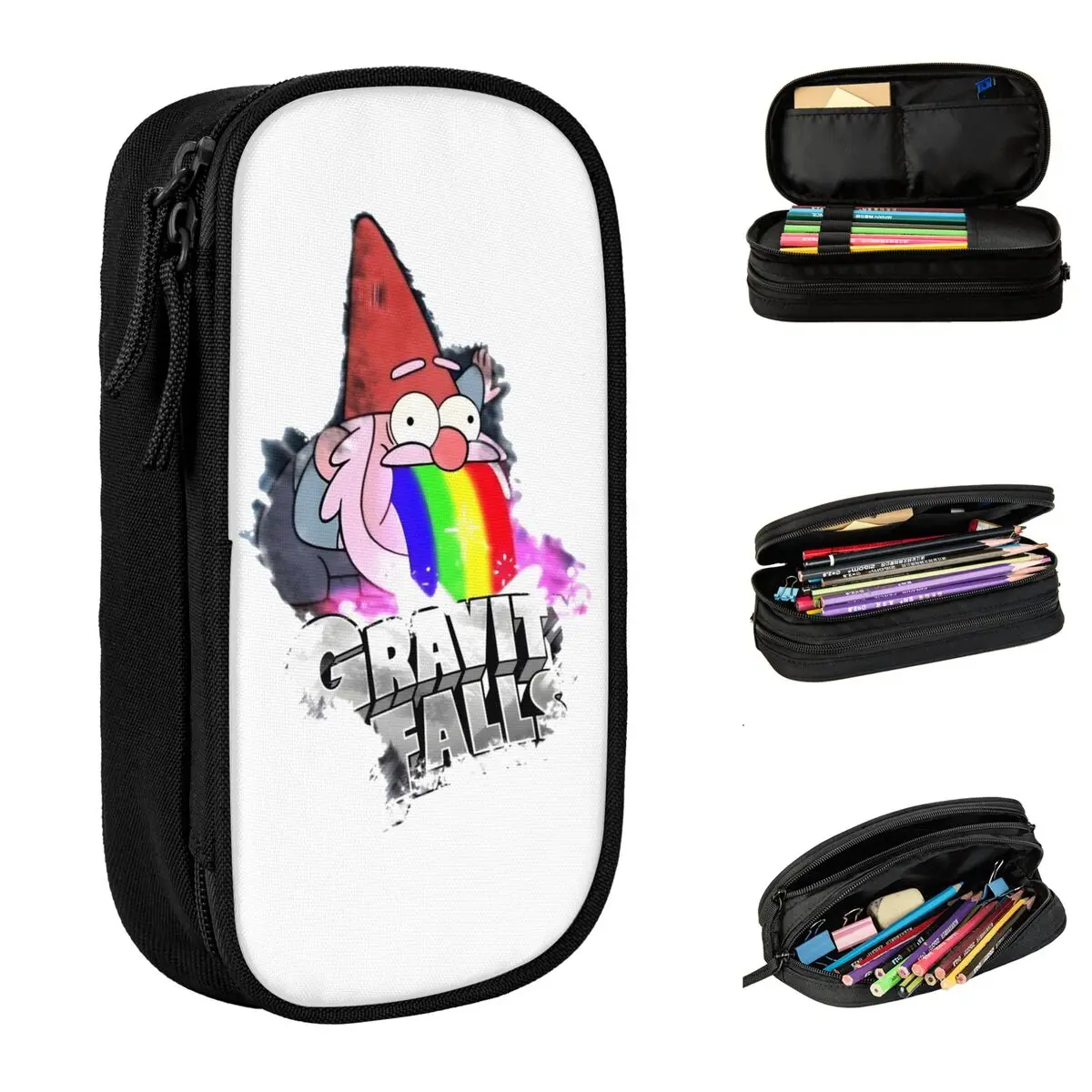 Gravitys Falls Rainbow Cartoon Merch Pencil Case Large Capacity Office Accessories Pencil Box Birthday Gift