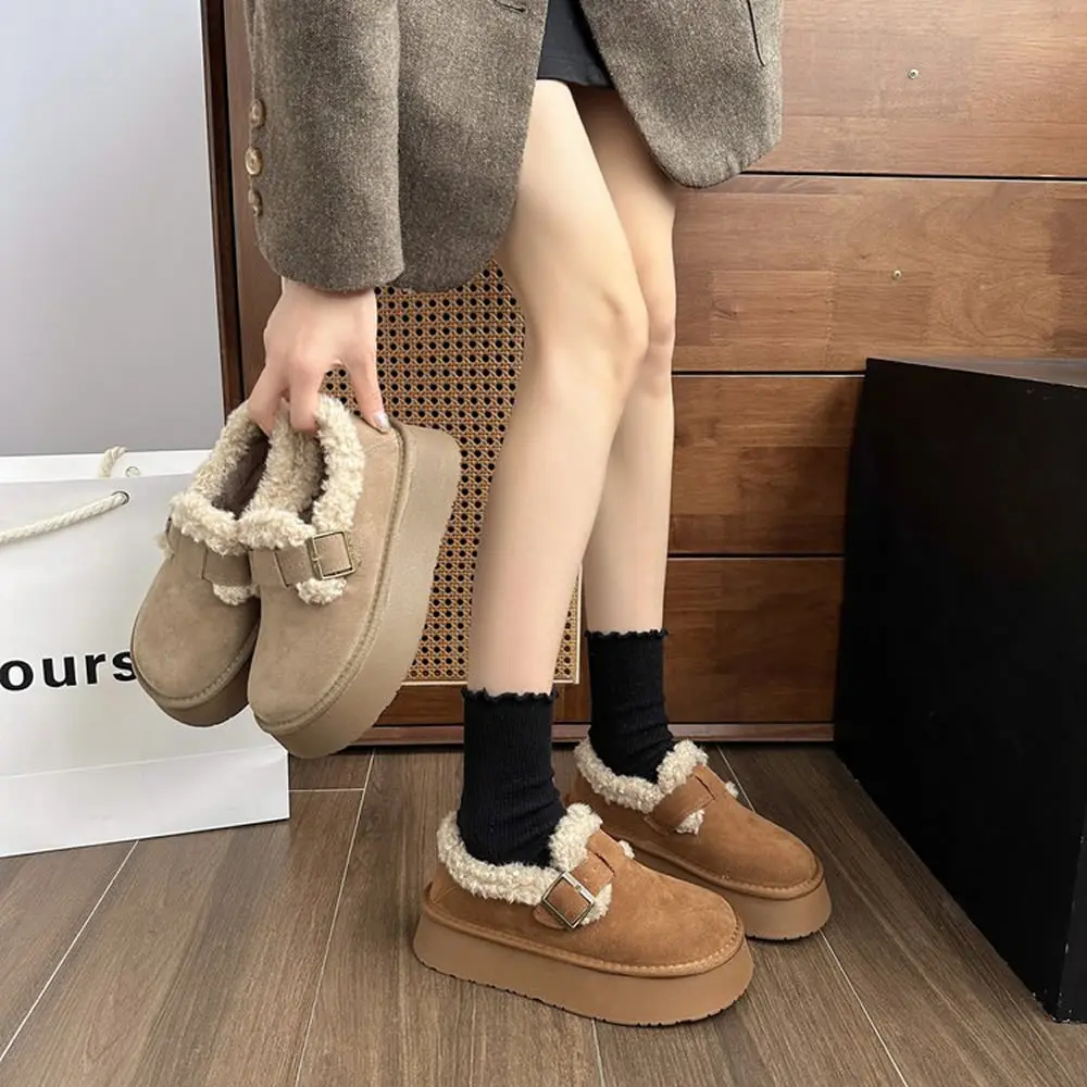 Botas de nieve Retro con forro polar para mujer, zapatos de algodón cálidos sin cordones con parte inferior gruesa, botas de nieve de goma para persona perezosa de invierno