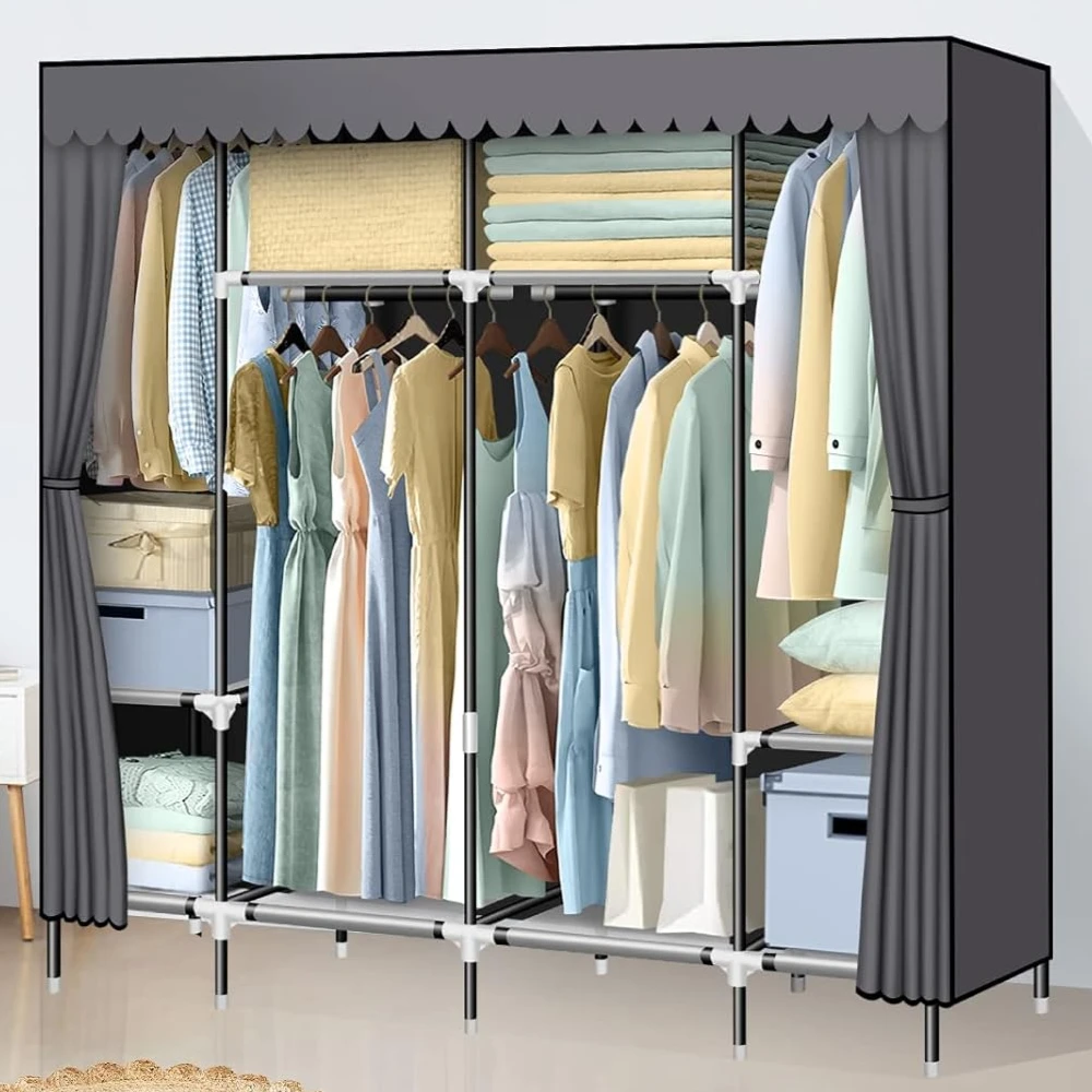 Portable closet wardrobe, wardrobe for hanging clothes with dustproof non woven fabric Spacious and durable wardrobe storage