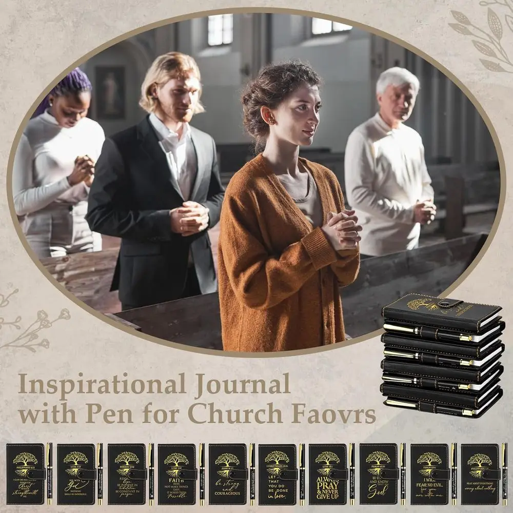 Bulk Christian Christmas Gifts: Leather Notebooks & Pens for Church, Bible Study, and Prayer Journals (Tree of Life Design)