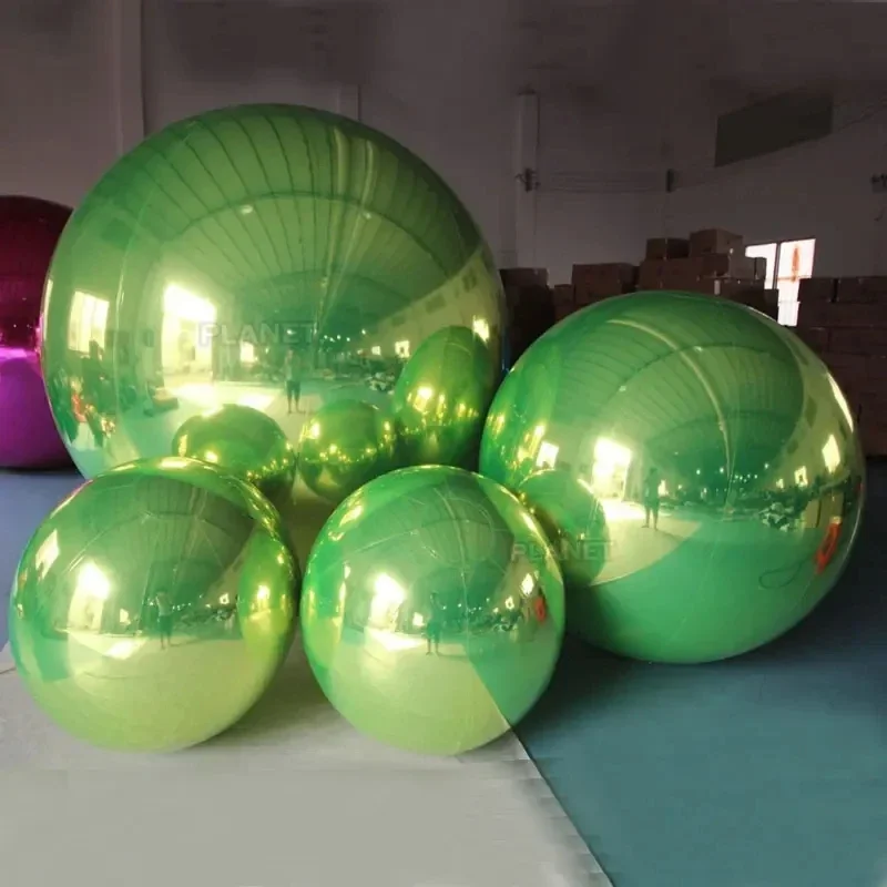 Bola de espelho inflável gigante verde pendurado bola de espelho hermético esferas coloridas balões de lupa para decoração de festa de natal