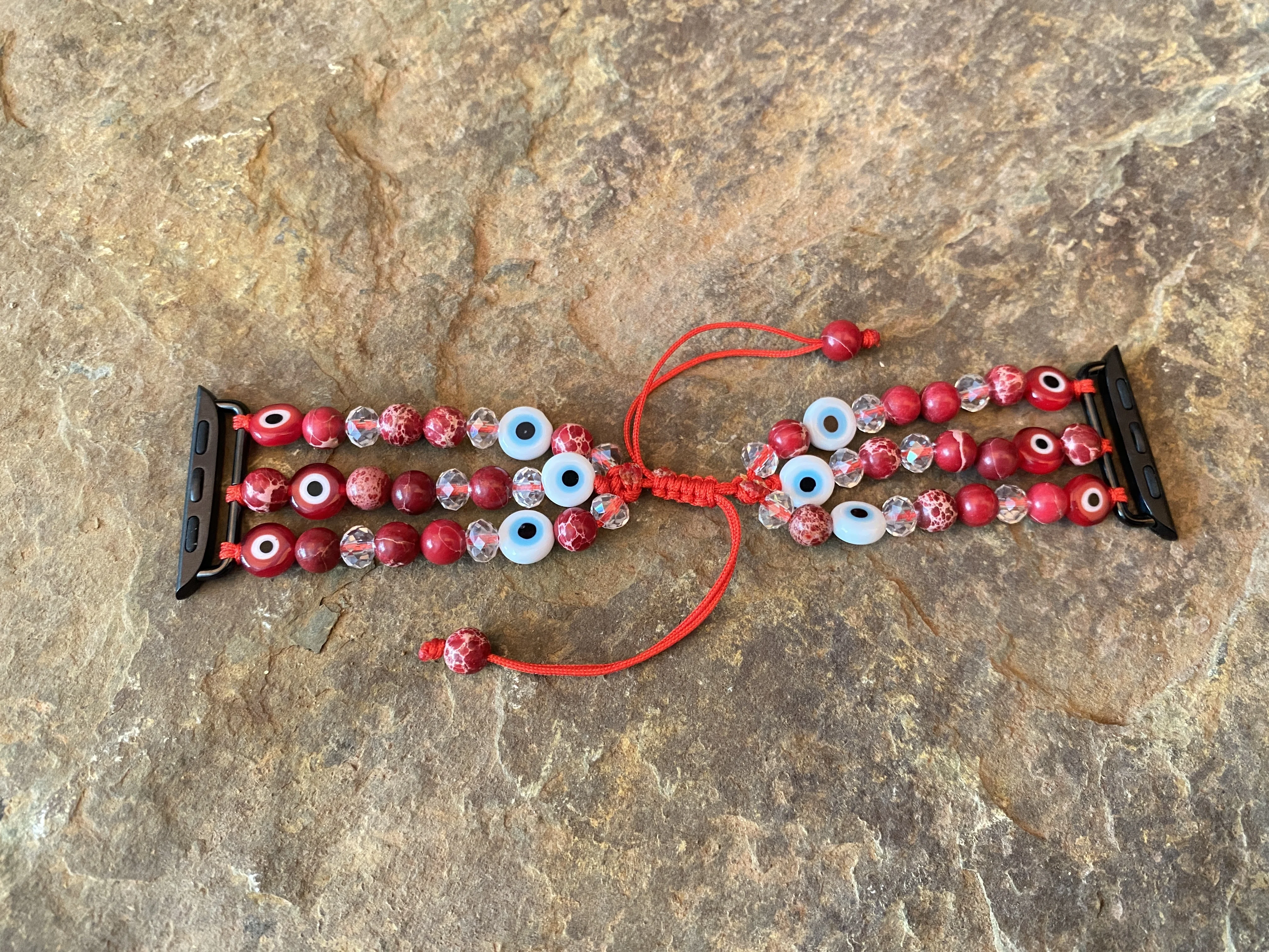 Red Jasper Crystal Evil Eye Beaded Apple Watch Band 38mm 40mm 41mm 42mm 44mm 45mm Apple Watch Strap for Women Iwatch Armband