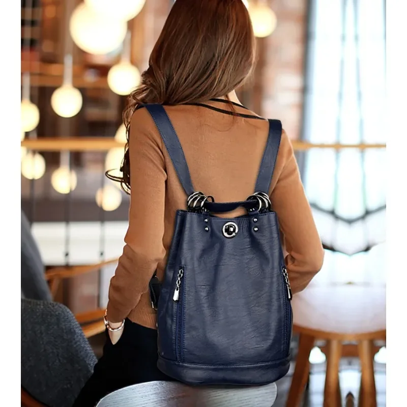 Multifunction Women Vintage Shoulder Bag Ladies Rucksack Large Capacity Travel Bag Sac A Dos Preppy Women Leather Backpacks