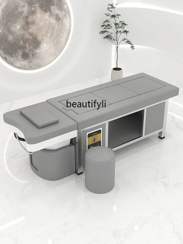 4yj15Moxibustion Ceramic Basin Stainless Steel Shelf Thai Shampoo Chair Water Circulation Fumigation Head Treatment Bed Beauty S