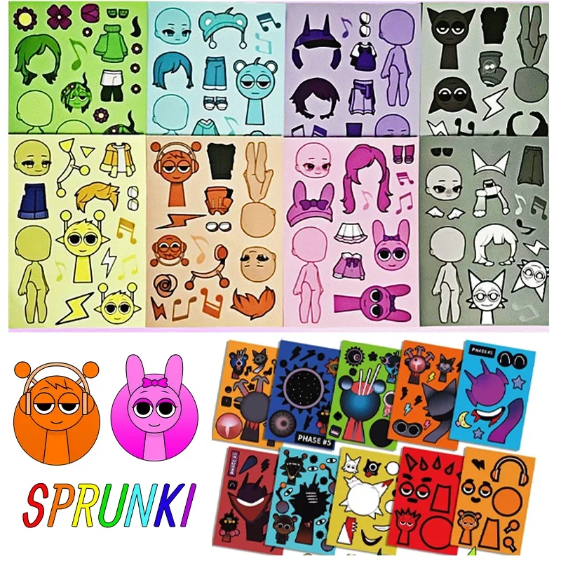 

10Pcs Sprunki Puzzle Stickers Cartoon Party Make A Face Cartoon Toys Decal Funny Graffiti DIY Laptop Waterproof Sticker Kid Gift