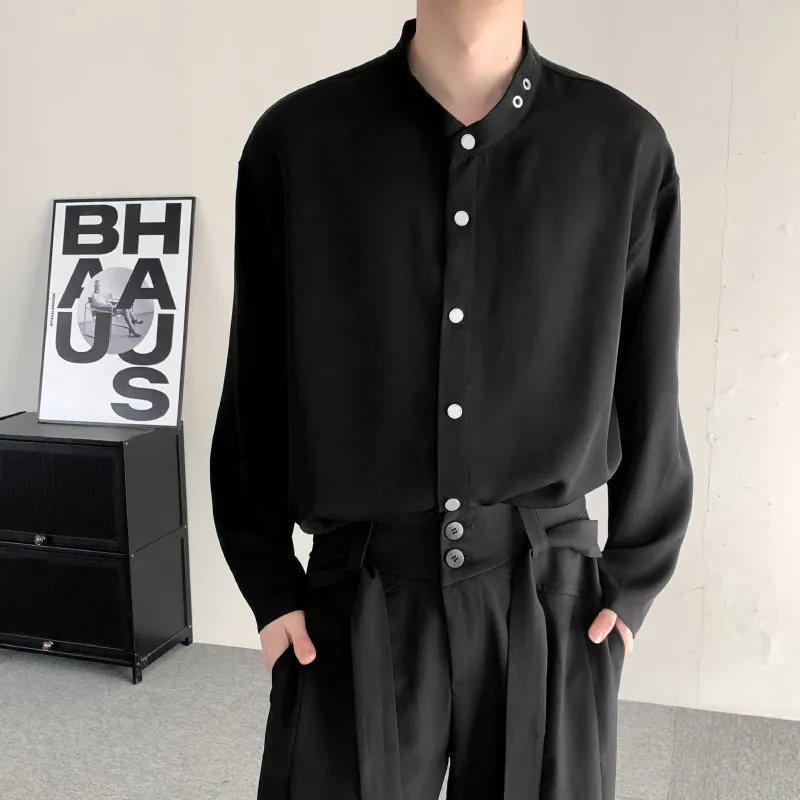 

Bla Single-Button Men's irt Spring 2026 V-Ne Long Sve Casual Faion Urban Sle Organic Bamboo Fiber Polyester