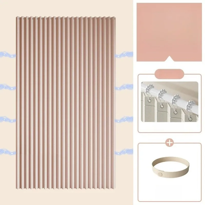 Magnetic Shower Curtain Pleated Folding Accordion Door Closet Room Divider Curtain Bathroom Dry Wet Separation Waterproof