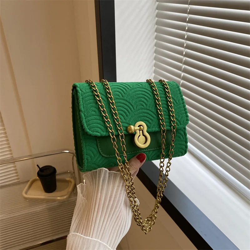 Fashion Female Shoulder Bag Sector Embroidered Solid Color Chain Latch Handbags Women's Shoulder Crossbody Casual Trendy Purse