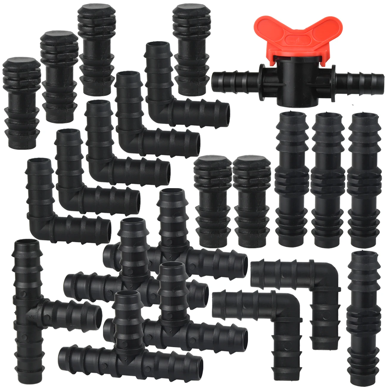 

KESLA 30-42 шт. садовый комплект для капельного орошения для полива 16 мм 1/2 дюйма, штуцер для шланга, соединительный разъем, тройник, колено, соединительная крышка, заглушка