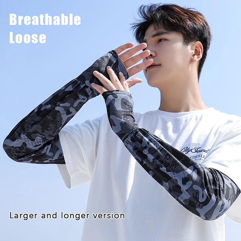 1Pair Ice Shreds Sunscreen Elastic Driving Gloves For Men Outdoor UV Protection Arm Cover Sleeves Lightweight Breathe Sleeves