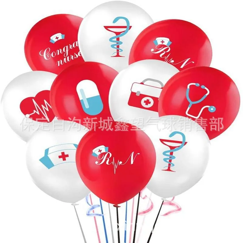 Nurses Day Latex Balloon Set, Hospital Staff Party Decors, 12Pcs