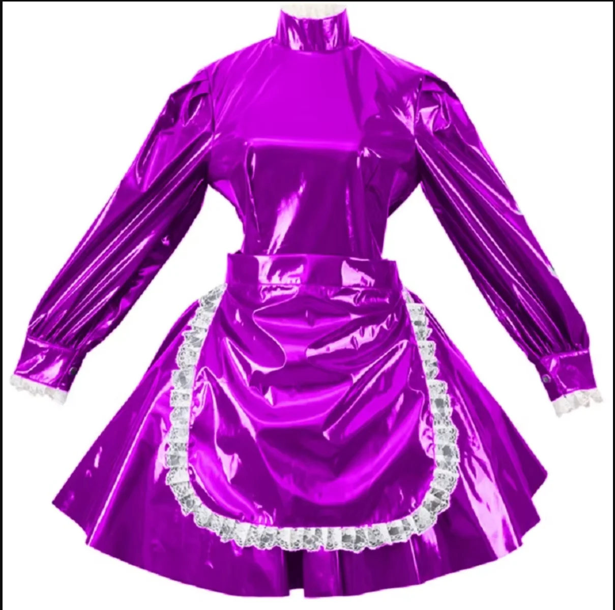 

Hot Sale Multi-color Lace Lace Gothic Sissy Long-sleeved PVC Maid Dress with Collar Independent Apron Role Play Customization