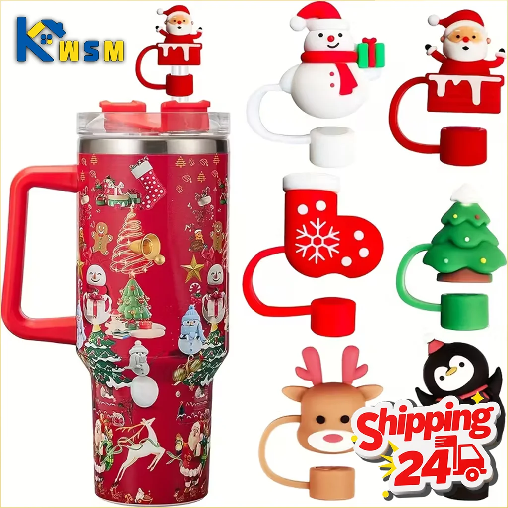 

Christmas Cup Straw Dust Cap Glass Straw Stopper 10mm Cover for Stanley Universal Water Bottle Holiday Party Drink Accessories
